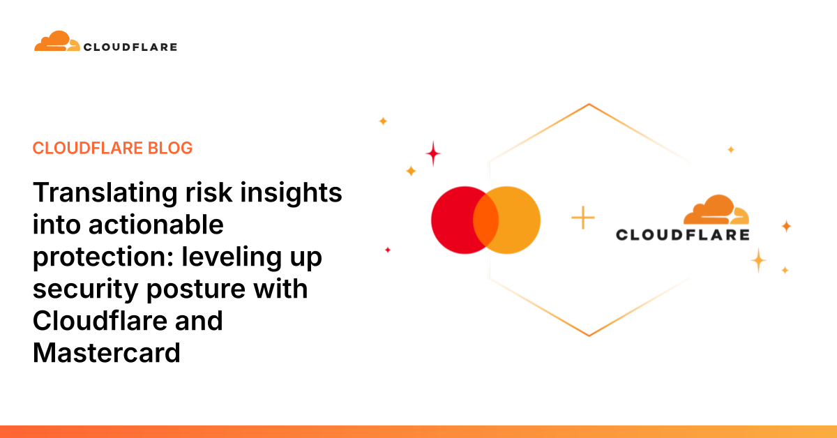 Cloudflare dashboard showing Mastercard RiskRecon attack surface insights with security metrics graph