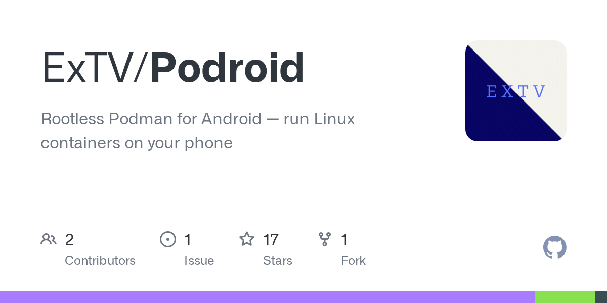 Podroid Android app interface showing Podman terminal running alpine container