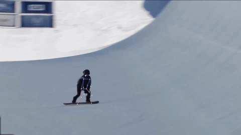 U.S. Olympian snowboarding with overlaid 3D AI joint skeleton from Google Cloud analysis