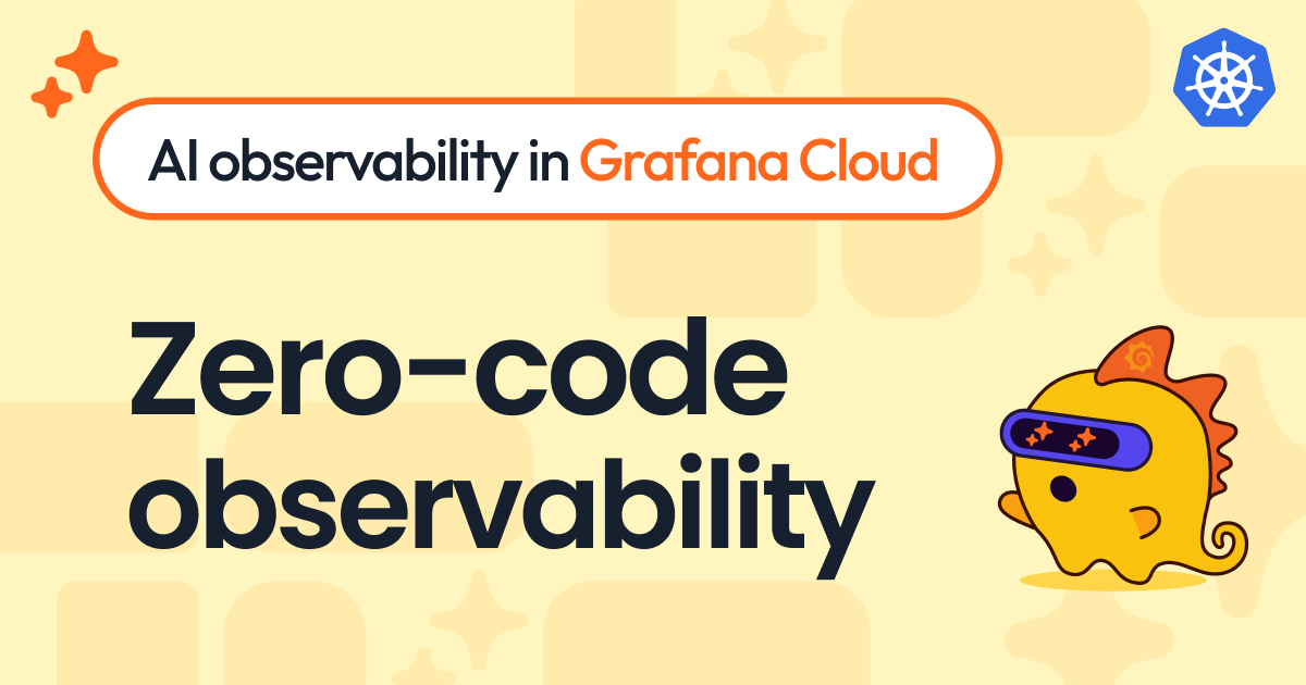 Kubernetes dashboard showing LLM traces, token usage, and agent workflows in Grafana Cloud
