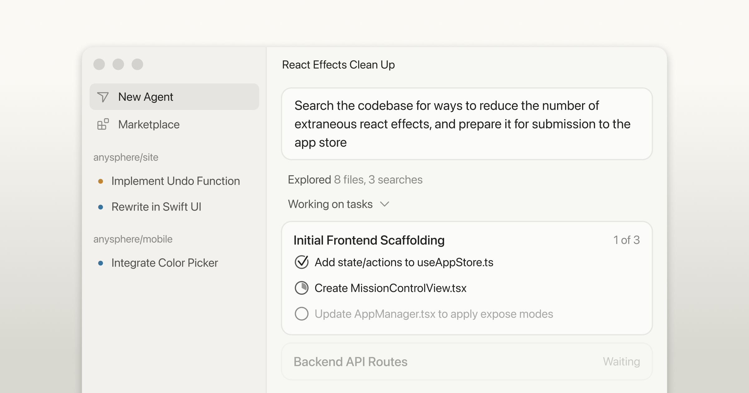 Cursor 3 interface showing agent sidebar, multi-repo layout, and diffs view