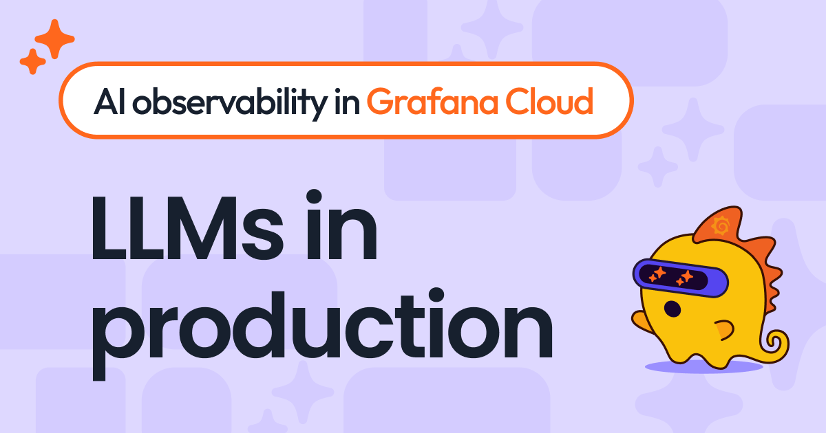 Grafana Cloud dashboard displaying LLM production metrics, traces, and cost analytics with OpenLIT instrumentation