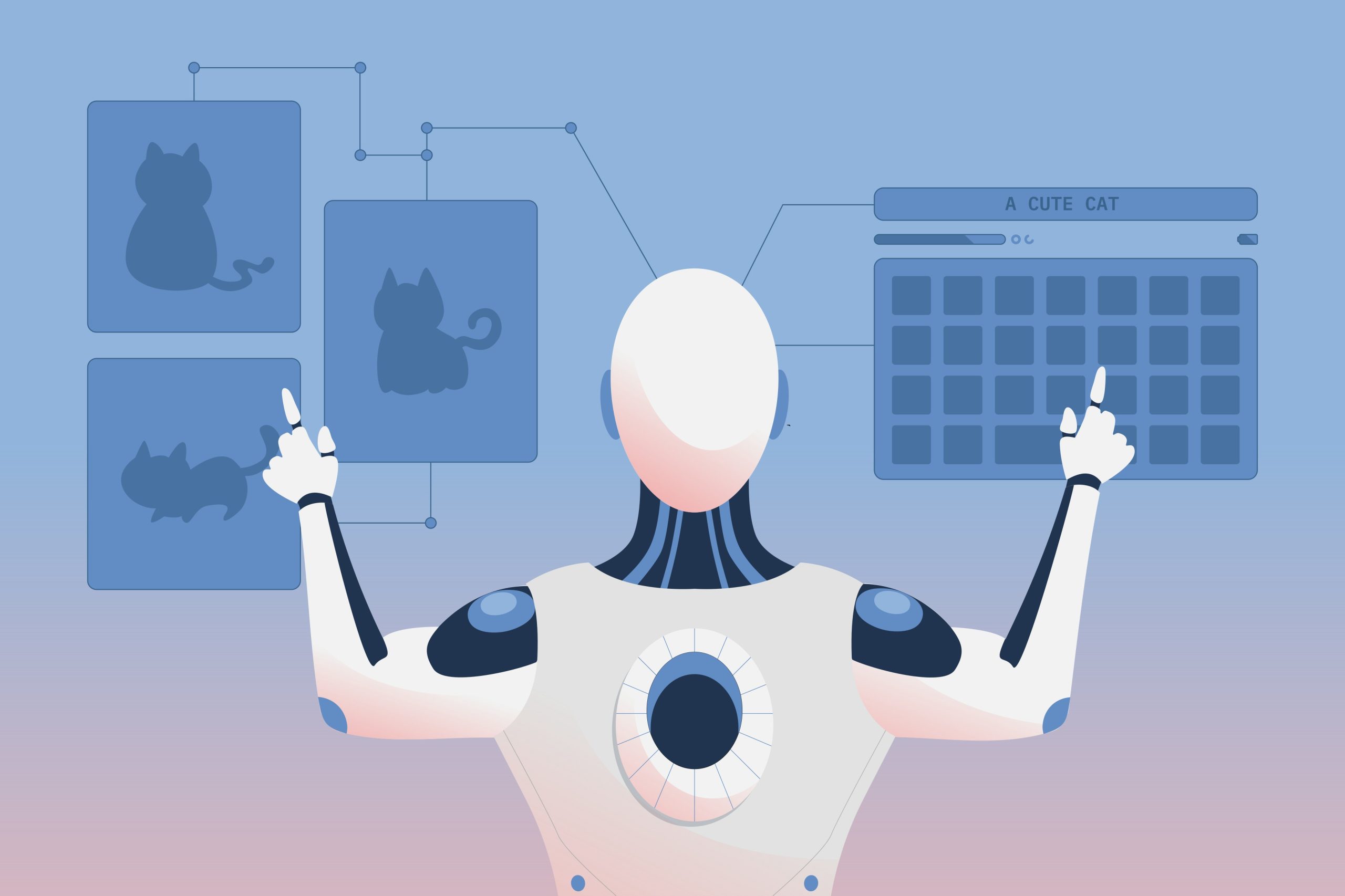 A diverse group of professionals collaborating around a digital display showing complex data visualizations and AI-related graphics, symbolizing the collaborative and complex nature of AI agent deployment.